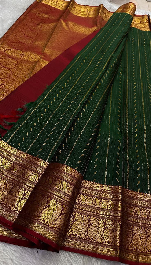 Vaishali – Banarasi Soft Silk Saree in Green & Maroon