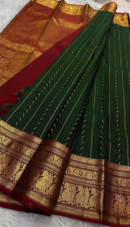 Vaishali – Banarasi Soft Silk Saree in Green & Maroon