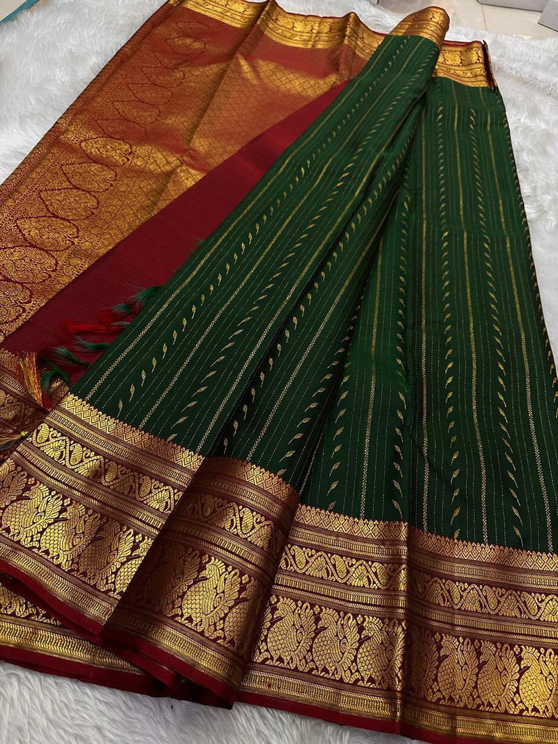 Vaishali – Banarasi Soft Silk Saree in Green & Maroon