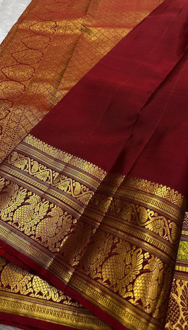 Vaishali – Banarasi Soft Silk Saree in Green & Maroon