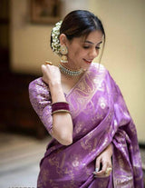 Hema Violet Banarasi Silk Saree WIth Fabulouse Blouse Piece
