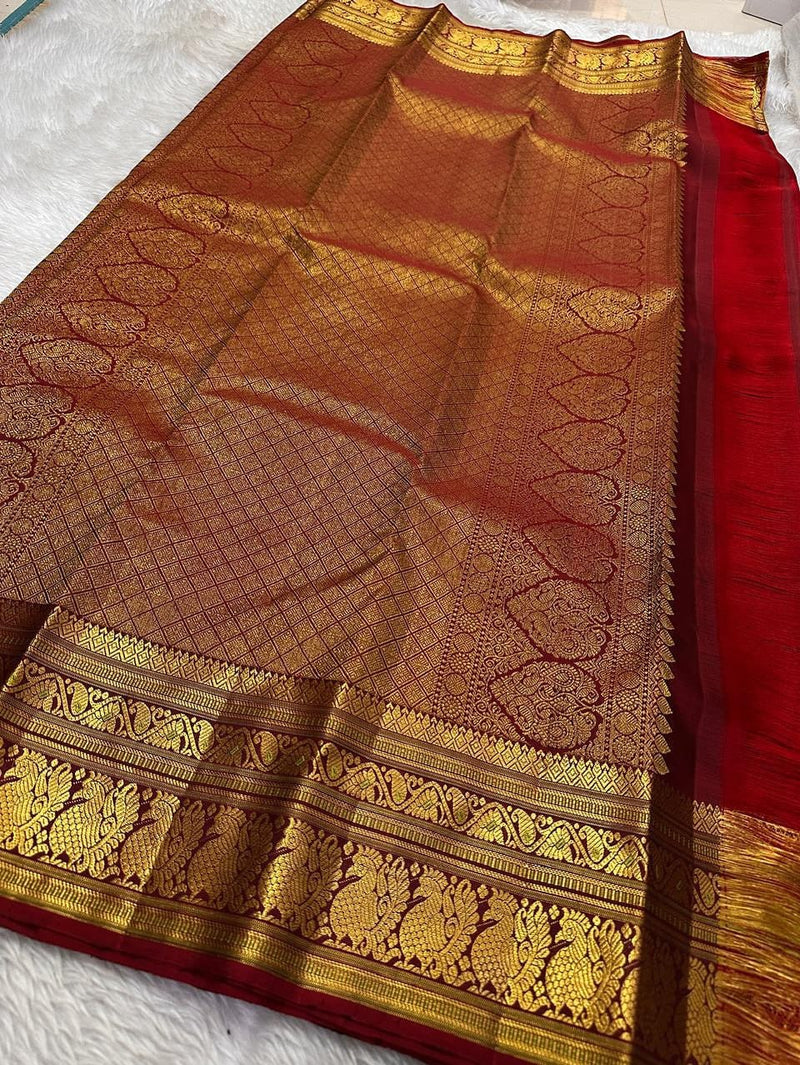 Vaishali – Banarasi Soft Silk Saree in Green & Maroon
