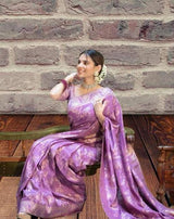 Hema Violet Banarasi Silk Saree WIth Fabulouse Blouse Piece