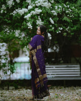 Revathi - Purple Banarasi Silk Saree with Golden Butti Weave and Zari Border