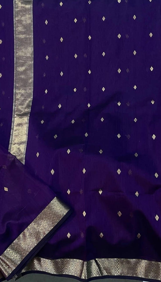 Revathi - Purple Banarasi Silk Saree with Golden Butti Weave and Zari Border