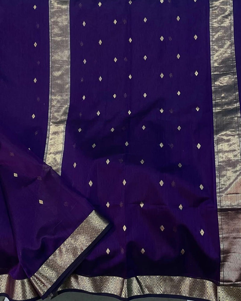 Revathi - Purple Banarasi Silk Saree with Golden Butti Weave and Zari Border