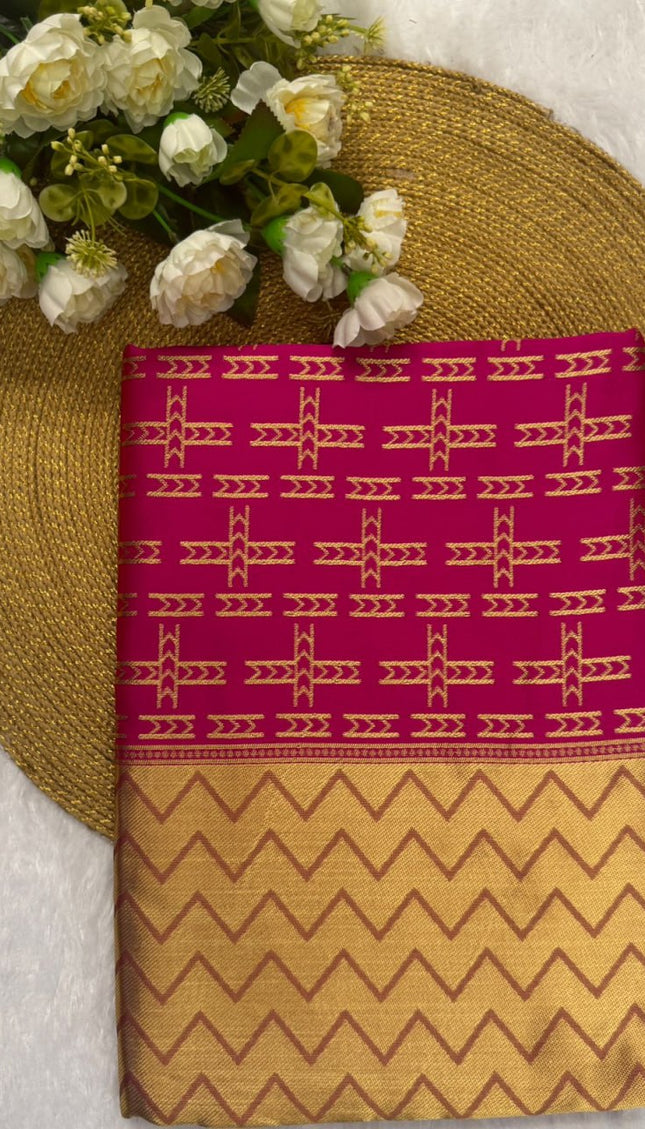 Rangvalli - Pink Silk Saree with Geometric Gold Zari Weave