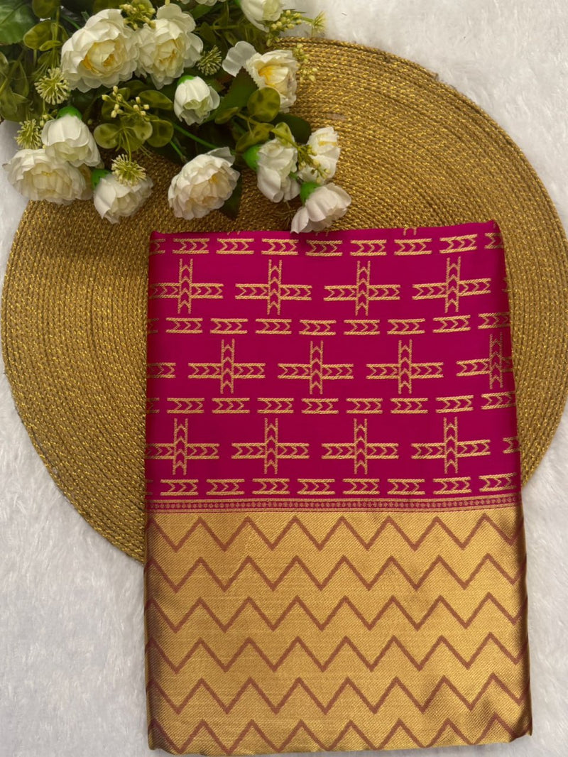 Rangvalli - Pink Silk Saree with Geometric Gold Zari Weave