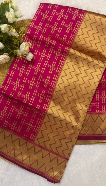 Rangvalli - Pink Silk Saree with Geometric Gold Zari Weave