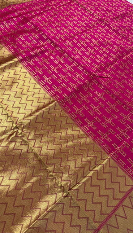 Rangvalli - Pink Silk Saree with Geometric Gold Zari Weave