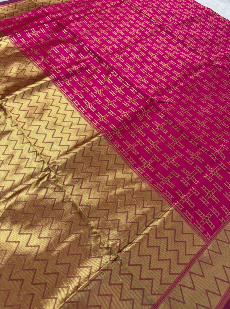 Rangvalli - Pink Silk Saree with Geometric Gold Zari Weave