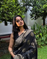 Kalyani - Black Banarasi Silk Saree with Antique Gold Zari Weaving