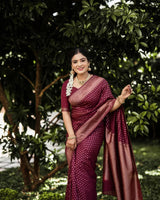 Shaambhavi – Maroon Banarasi Silk Saree with Traditional Woven Pallu & Border