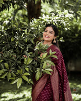 Shaambhavi – Maroon Banarasi Silk Saree with Traditional Woven Pallu & Border