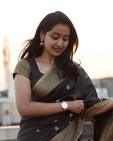 Lalima - Black Cotton Silk Saree with Zari Dot Weave and Gold Border