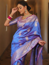 Vijayalakshmi - Blue Kanjivaram Silk Saree with Gold Paisley Zari Border