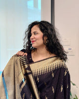 Meenakshi - Black Cotton Silk Saree with Gold Butta Weave and Contrast Border