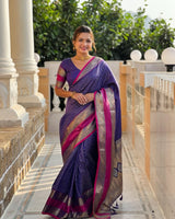 Vaishnavi - Purple Kanjivaram Silk Saree with Silver Zari Checked Pattern