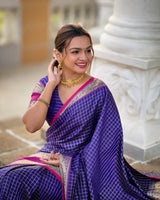 Vaishnavi - Purple Kanjivaram Silk Saree with Silver Zari Checked Pattern