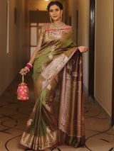 Vimla - Green Banarasi Silk Saree with Golden Paisley Weaving