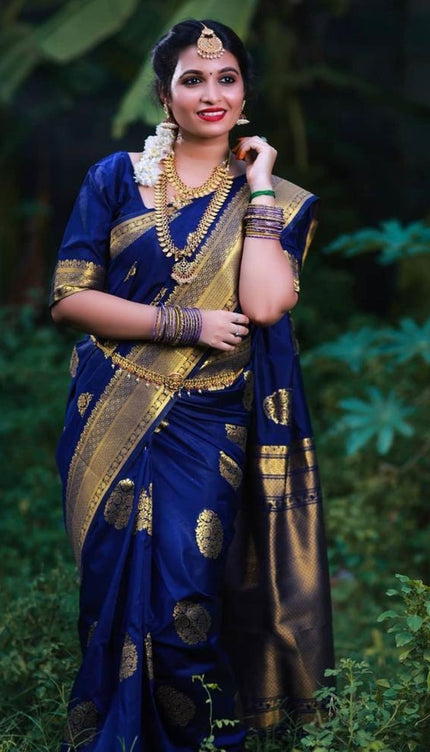 Vanshika – Blue Soft Banarasi Silk Saree with Jacquard Weaving