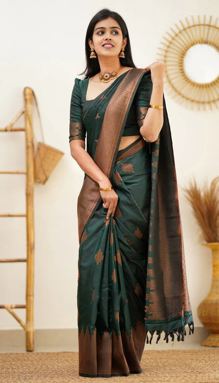 Maruti - Green Soft Silk Saree with Jacquard Woven Border