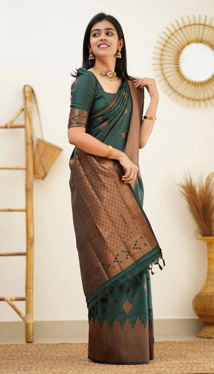 Maruti - Green Soft Silk Saree with Jacquard Woven Border