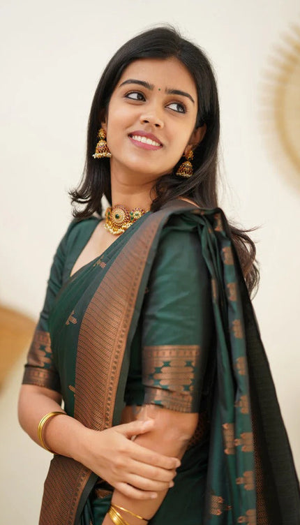 Maruti - Green Soft Silk Saree with Jacquard Woven Border