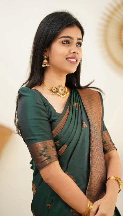 Maruti - Green Soft Silk Saree with Jacquard Woven Border