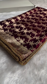 Premium Maroon Zari Woven Banarasi Saree with Heavy Embellished Border