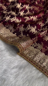 Premium Maroon Zari Woven Banarasi Saree with Heavy Embellished Border