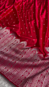 Royal Red Banarasi Silk Saree with Intricate Silver Zari Weaving