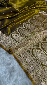 Olive Gold Banarasi Silk Saree with Antique Zari Butta