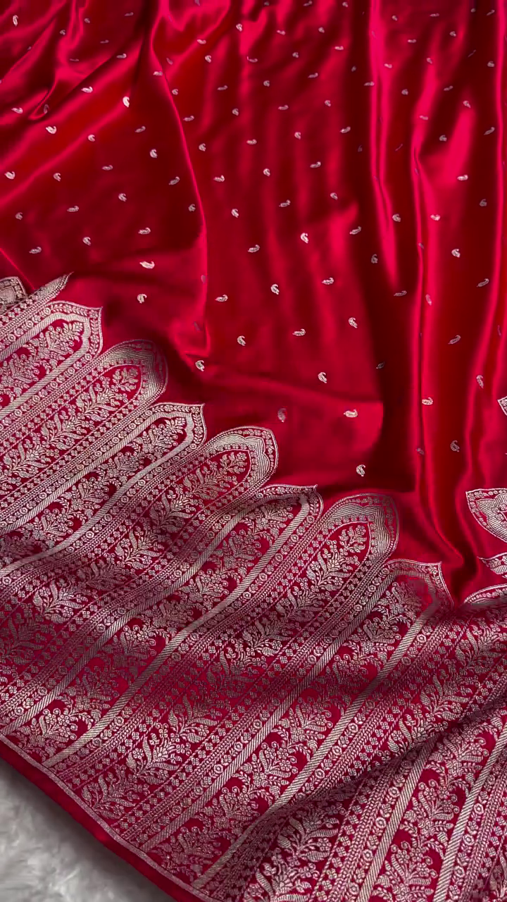 Royal Red Banarasi Silk Saree with Intricate Silver Zari Weaving