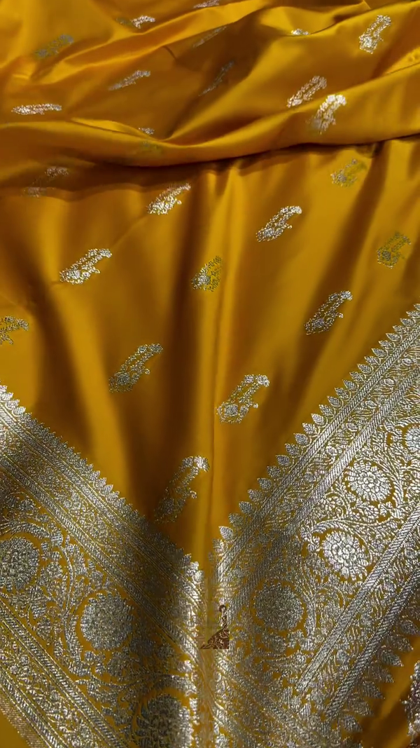 Premium Mustard Yellow Banarasi Silk Saree with Intricate Zari Butta