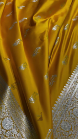 Premium Mustard Yellow Banarasi Silk Saree with Intricate Zari Butta