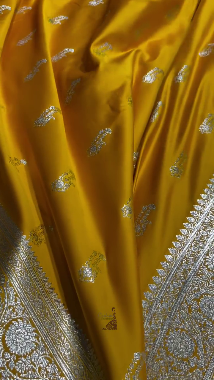 Premium Mustard Yellow Banarasi Silk Saree with Intricate Zari Butta