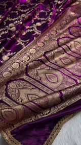 Royal Purple Banarasi Silk Saree with Intricate Golden Zari Weaving & Heavy Border