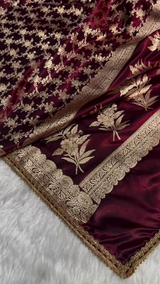 Premium Maroon Zari Woven Banarasi Saree with Heavy Embellished Border