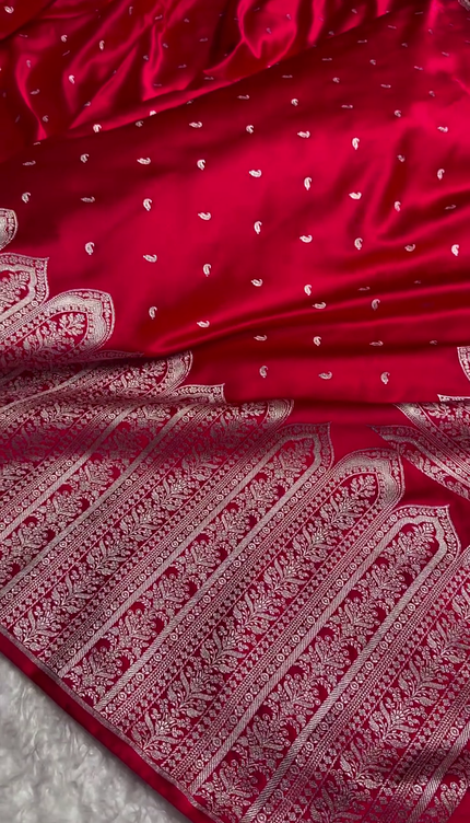 Royal Red Banarasi Silk Saree with Intricate Silver Zari Weaving