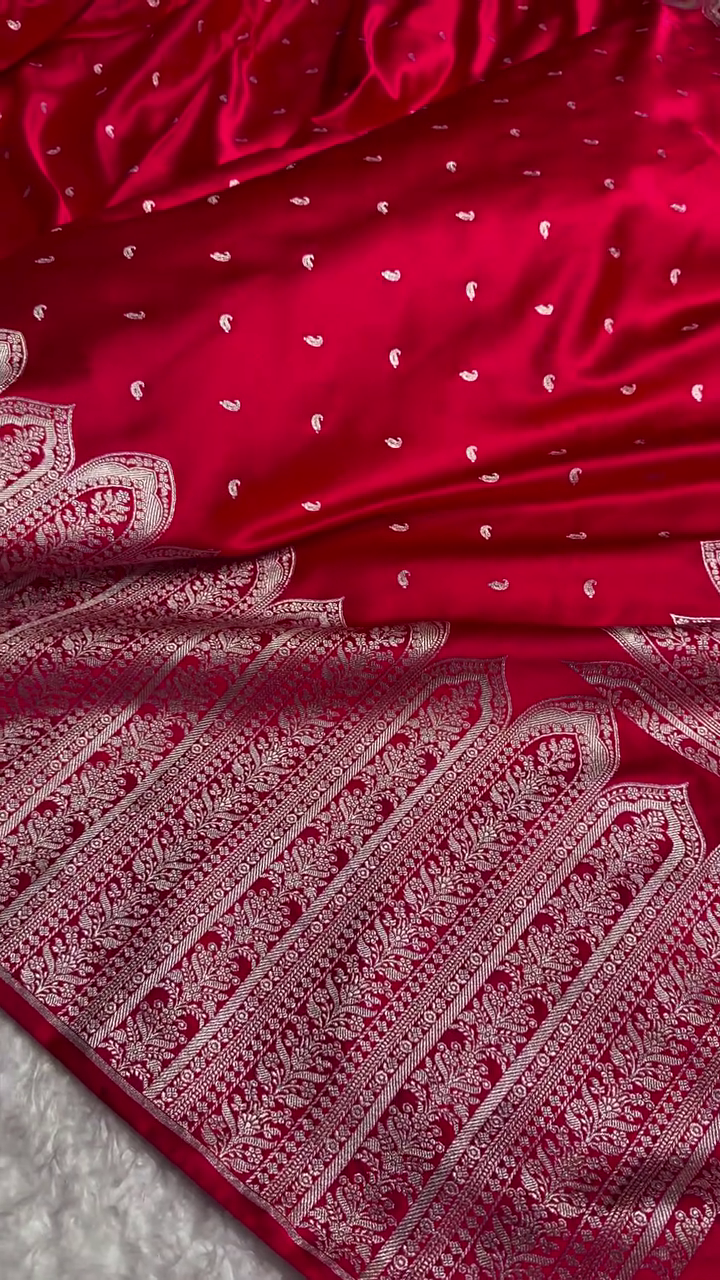 Royal Red Banarasi Silk Saree with Intricate Silver Zari Weaving