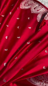 Royal Red Banarasi Silk Saree with Intricate Silver Zari Weaving