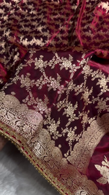 Premium Maroon Zari Woven Banarasi Saree with Heavy Embellished Border