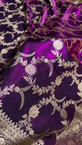 Royal Purple Banarasi Silk Saree with Intricate Golden Zari Weaving & Heavy Border