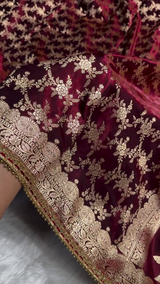 Premium Maroon Zari Woven Banarasi Saree with Heavy Embellished Border