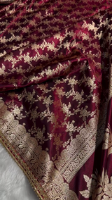 Premium Maroon Zari Woven Banarasi Saree with Heavy Embellished Border