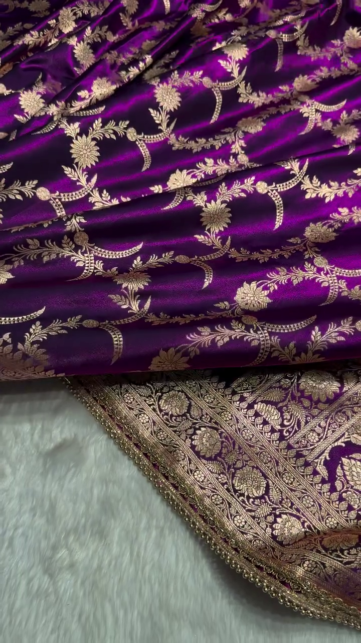Royal Purple Banarasi Silk Saree with Intricate Golden Zari Weaving & Heavy Border