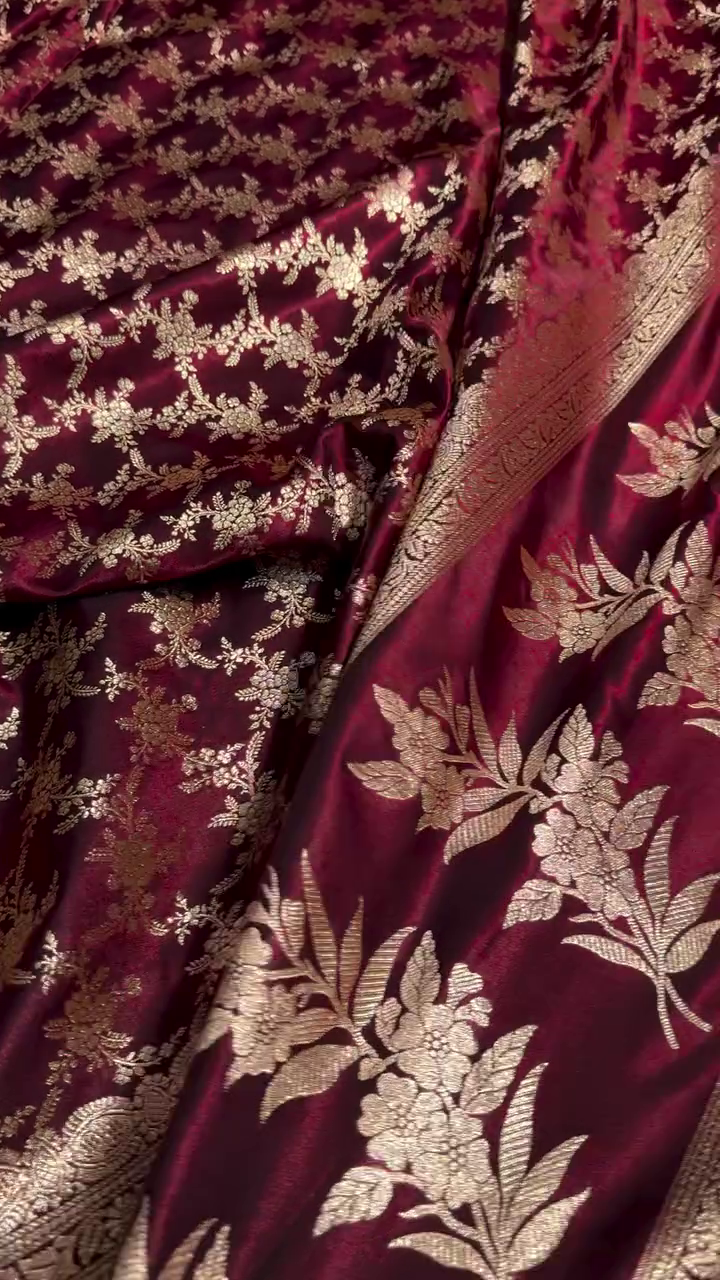 Premium Maroon Zari Woven Banarasi Saree with Heavy Embellished Border
