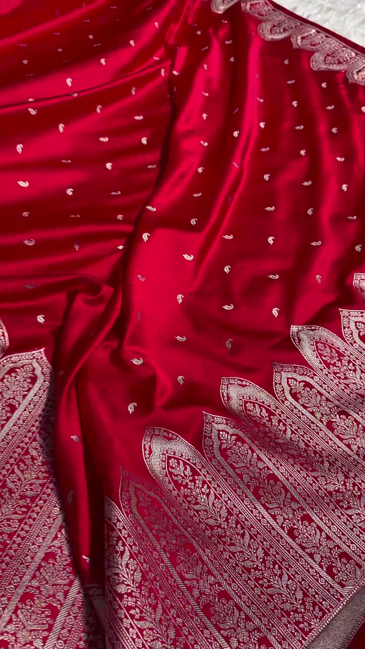 Royal Red Banarasi Silk Saree with Intricate Silver Zari Weaving