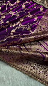 Royal Purple Banarasi Silk Saree with Intricate Golden Zari Weaving & Heavy Border